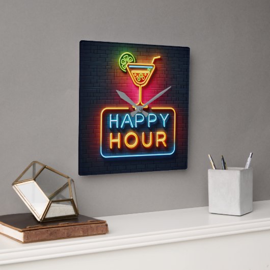 Horloge Carrée SYMBOLE NEON Happy Hour (Bureau)