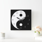 Horloge Carrée Symbole Yin Yang noir blanc avec chiffres gris (Maison)