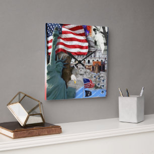 Horloge Carrée Symboles américains des États-Unis