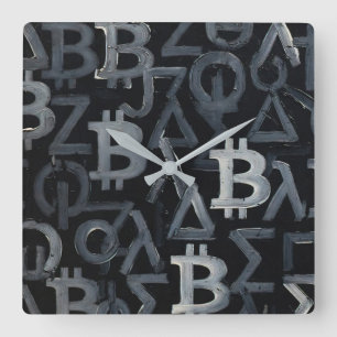 Horloge Carrée Symboles de Bitcoin (Style : 12)