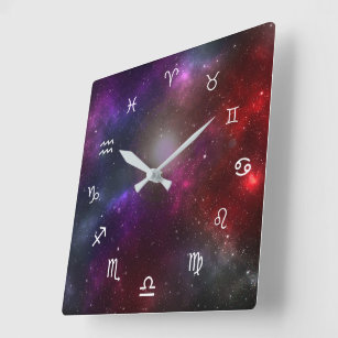 Horloge Carrée Symboles du Zodiaque occidental sur un Starfield c