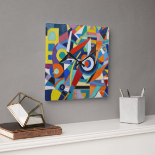 Horloge Carrée Symphonie cubiste chromatique Design géométrique