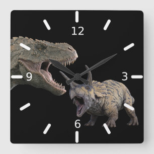 Horloge Carrée T.Rex et Triceratops