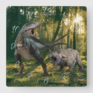 Horloge Carrée T.Rex-Triceratops