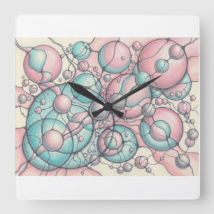 Horloge Carrée T-Shirt Art Neurographique Rose Menthe Sphère Abst