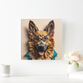 Horloge Carrée T-shirt design d'art papier 3D berger allemand (Maison)