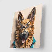 Horloge Carrée T-shirt design d'art papier 3D berger allemand (Angle)