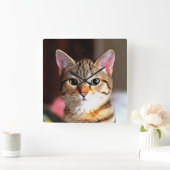 Horloge Carrée Tabby Artistique Chat Kitten Portrait (Maison)
