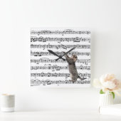 Horloge Carrée Tabby Cat On Sheet Music (Maison)