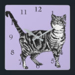 Horloge Carrée Tabby Chat Chats Art Animal Pastel Purple Lavande<br><div class="desc">Tabby Cat Art Animal Childs Pastel Puple Room Decor Clock. Designed from my original ink drawing art.</div>