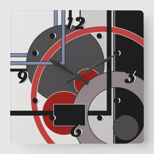 Horloge Carrée Tableau abstrait noir et rouge géométrique (Recto)