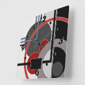 Horloge Carrée Tableau abstrait noir et rouge géométrique (Angle)