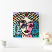 Horloge Carrée Tableau Abstrait original d'une femme (Maison)