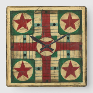 Horloge Carrée Tableau de jeu Antique Parcheesi par Ethan Harper