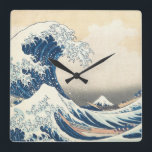 Horloge Carrée Tableau des vagues japonaises du tsunami<br><div class="desc">Thème : Le tsunami.Modèle: Artsy,  japonais.Couleurs :Bleu.</div>