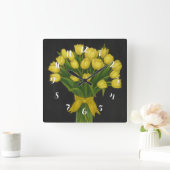 Horloge Carrée Tableau noir Tulipes jaunes (Maison)