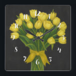 Horloge Carrée Tableau noir Tulipes jaunes<br><div class="desc">Chalkboard Tulips Jaunes Toutes les Occasions objets thématiques conçus par Umua. Imprimé et expédié par Zazzle ou ses partenaires.</div>