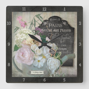 Horloge Carrée Tableau personnalisé de cru de pivoine de fleur d