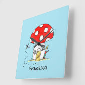 Horloge Carrée Tabouret personnalisé, elfe et libellule (Angle)