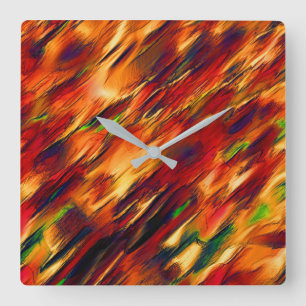 Horloge Carrée Taché brillant du rouge à l'orange, un peu vert
