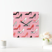 Horloge Carrée Talons roses Pois rouges (Maison)