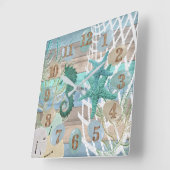 Horloge Carrée Tan et Blue Beach Bois Nautique (Angle)