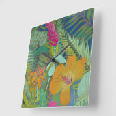 Horloge Carrée Tapisserie tropicale II (Angle)