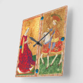 HORLOGE CARRÉE TAROTS ANCIENS/ CHEVALIER ET REINE DES TASSE (Angle)