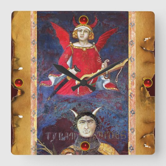 HORLOGE CARRÉE TAROTS DE RENAISSANCE ANTIQUE 15 /LE DIABLE (Recto)