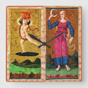 HORLOGE CARRÉE TAROTS DE RENAISSANCE ANTIQUE / LE SOLEIL ET LA LU