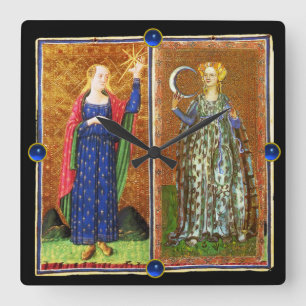 HORLOGE CARRÉE TAROTS RENAISSANCE ANTIQUES /L'ÉTOILE ET LA LUNE