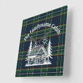 Horloge Carrée Tartan Cabane Rustique (Angle)