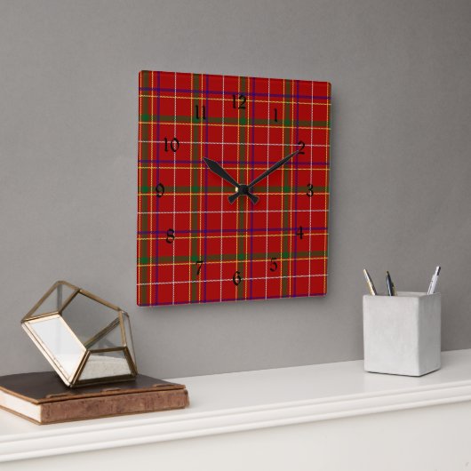 Horloge Carrée Tartan rouge coloré (Bureau)