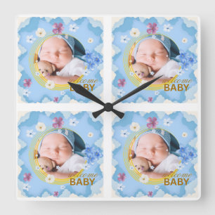 Horloge Carrée Tasse de café personnalisée avec photo pour bienve