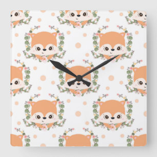 Horloge Carrée Tatouage de hérisson et fleur