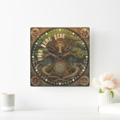 Horloge Carrée Tatouage Dragon Inspiré Art Viking Celtique (Maison)