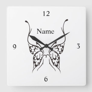 Horloge Carrée Tatouage papillon stylisé Thunder_Cove
