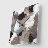 Horloge Carrée Taupe Gris Noir Blanc Abstrait Brosse (Angle)