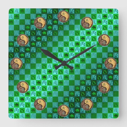Horloge Carrée Taureau & Chien de Feu (Recto)