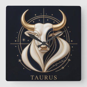 Horloge Carrée ♉ Taureau élégant Zodiaque Taureau doré Astrologie