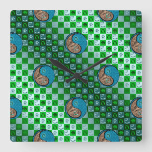 Horloge Carrée Taureau & Serpent d'eau
