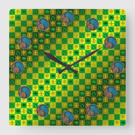 Horloge Carrée Taureau & Singe d'eau (Recto)