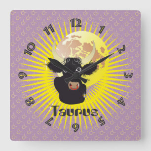 Horloge Carrée Taurus April 21 to May 20 Wall Clocks