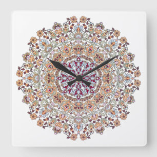 Horloge Carrée Tazhib décoré de l'art persan, l'envoie persane