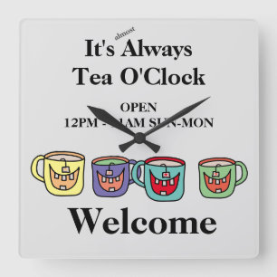 Horloge Carrée Tea Mugs Tea Shop Cafe Phrase Tea o*clock