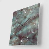 Horloge Carrée Teal and Purple Fluorte Marble (Angle)