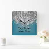 Horloge Carrée Teal blue and faux glitter (Maison)