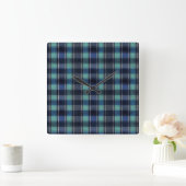 Horloge Carrée Teal & Navy Tartan Plaid Round Wall Clock (Maison)