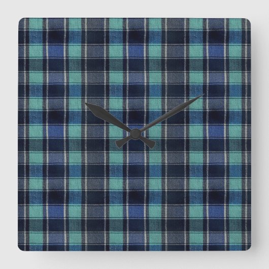 Horloge Carrée Teal & Navy Tartan Plaid Round Wall Clock (Recto)