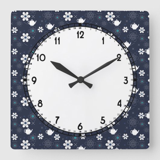 Horloge Carrée Teapots et fleurs (Recto)